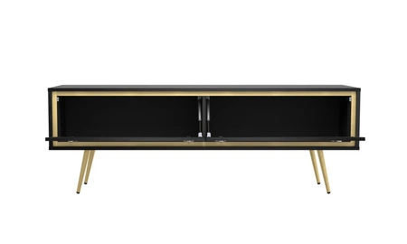 Szafka RTV Nevea 150 cm beżowa elegancka szafka w zdecydowanej kolorystyce oryginalna dekoracja każdego wnętrza stabilne złote nogi