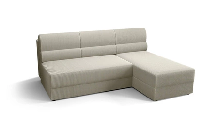 Narożnik z funkcją spania Fogu kość słoniowa prawostronny narożnik o prostym designie pokryty sztruksową tkaniną pojemnik na pościel