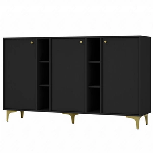 Komoda Kioto I 158 cm czarny grafit nowoczesny design subtelne uchwyty prosta forma wzbogacona o metalowe złote elementy