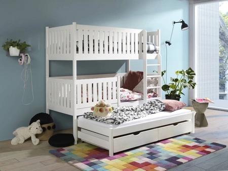 Łóżko piętrowe Olek 3 osobowe 90x200 idealne do pokoju dziecka zapewnia wygodne miejsce do spania nie zajmując dużej powierzchni