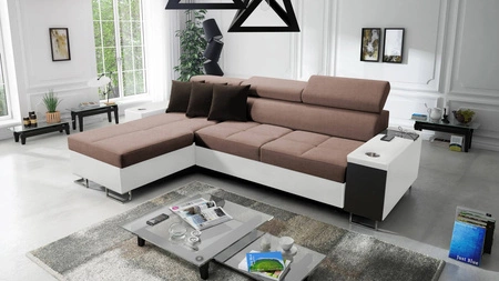 Narożnik z funkcją spania Dafni jasny brąz / biały lewostronny pleciony komfort i funkcjonalność podczas codziennego wypoczynku