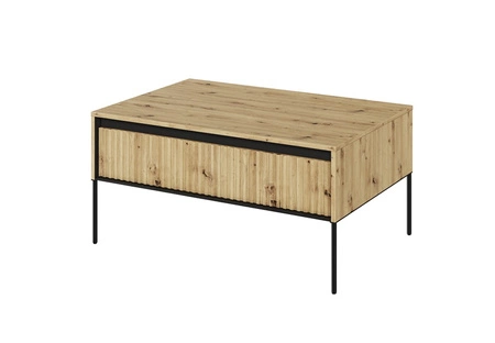 Stolik kawowy Trend dąb artisan elegancki design stolik z charakterystycznym ryflowanym frontem osadzony na metalowych nogach