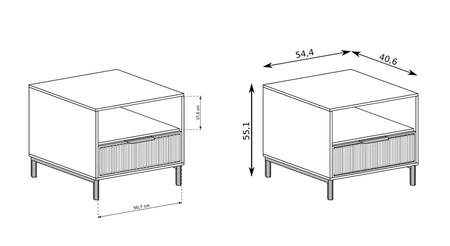 Szafka nocna Linka beżowa elegancka szafka z szufladą do sypialni osadzona na metalowej podstawie gustowny ryflowany front