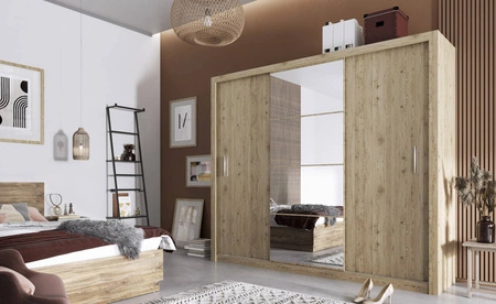 Szafa przesuwna z lustrem Idea 250 cm san remo jasny estetycznie wykonana szafa do sypialni lub pokoju młodzieżowego srebrne uchwyty