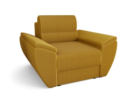 Fotel Fogu miodowy nowoczesny design wygodny fotel do salonu sztruksowa tkanina o wyrazistych prążkach szerokie podłokietniki