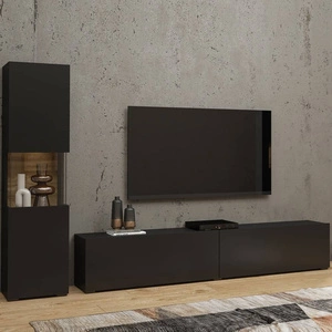 Meblościanka Ava czarna / dąb wotan z możliwością powieszenia nowoczesny design szkło hartowane