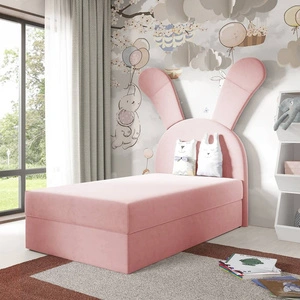 Łóżko kontynentalne Beti 100x200 różowe wyjątkowe łóżko do pokoju dziecięcego uroczy wysoki zagłówek w kształcie króliczka