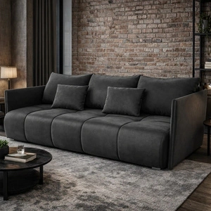 Kanapa rozkładana Selva szara funkcjonalna sofa do salonu z pojemnikiem na pościel wykonana z miękkiej tkaniny typu velvet