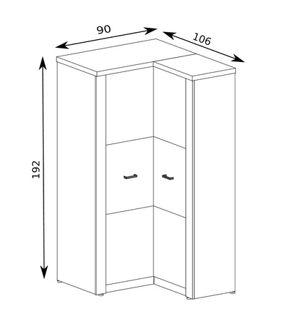 Szafa narożna Indiana kraft biały elegancka stylistyka mebla wzbogacona o subtelne srebrne uchwyty idealna szafa do sypialni czy garderoby