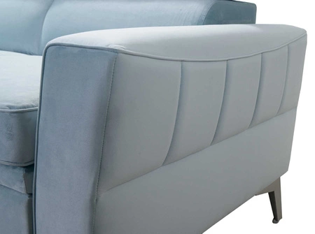 Narożnik z funkcją spania Rava IV lazurowy lewostronny velvet komfort podczas codziennego wypoczynku pojemnik na pościel