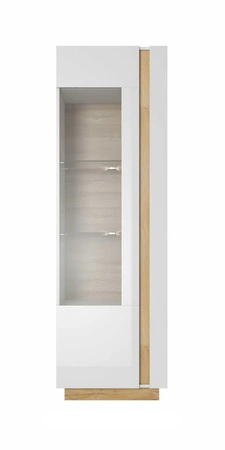 Witryna Adria 60 cm biały połysk / dąb grandson nowoczesny design obrzeża wykończone specjalną okleiną elementy z bezpiecznego szkła