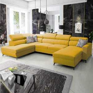 Narożnik z funkcją spania Savona VI żółty prawostronny elegancki i komfortowy narożnik do salonu z dwoma pojemnikami na pościel