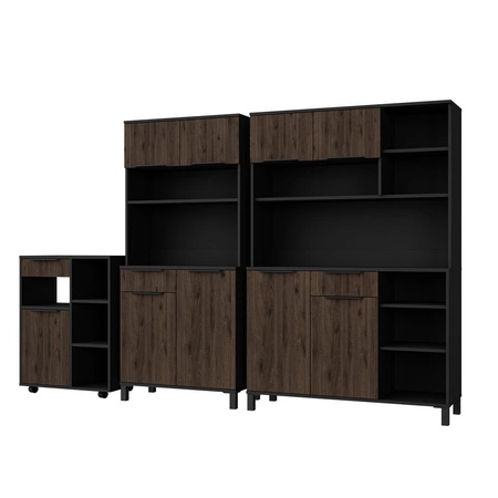 Zestaw mebli kuchennych Brianza 270 cm czarny / orzech okapi zestaw z szafką na kółkach idealne do aranżacji małego aneksu kuchennego