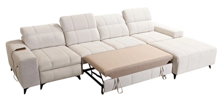 Narożnik z funkcją spania Penejos XII Lux jasny szary prawostronny stylowy narożnik rozkładany z komfortowym wysuwanym podnóżkiem