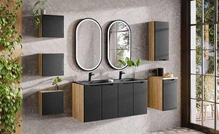 Szafka pod umywalkę Luxor 60 cm dąb olejowany / czarny nowoczesny design szafka odporna na działanie wilgoci ozdobne ryflowane fronty