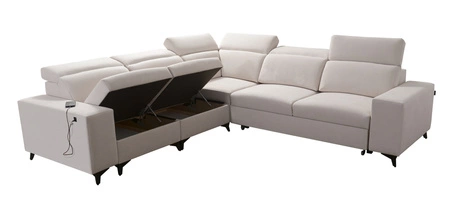 Narożnik z funkcją spania Kelly Sleek III lawendowy róż lewostronny elegancki narożnik do salonu z dwoma pojemnikami na pościel