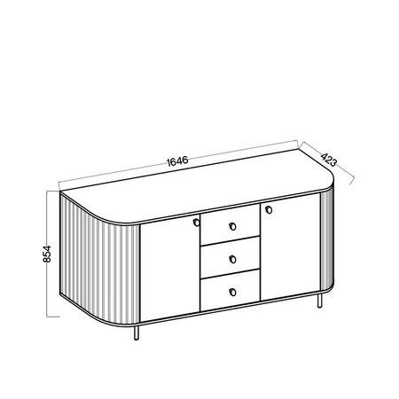 Komoda z szufladami Ovalio 165 cm beżowa nowoczesna forma komoda do salonu o owalnym kształcie ozdobne frezowania na korpusie