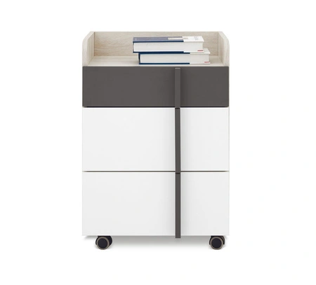 Szafka z szufladami Remona dąb wilton biały / biały / antracyt uniwersalny i praktyczny kontenerek na kółkach do biura