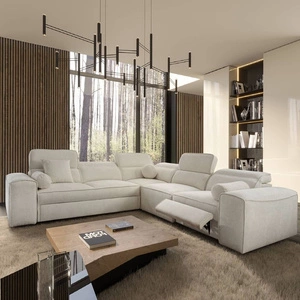 Narożnik z funkcją spania Viano III Lux kremowy prawostronny nowoczesny narożnik do salonu z wysuwanym podnóżkiem pojemnik na pościel