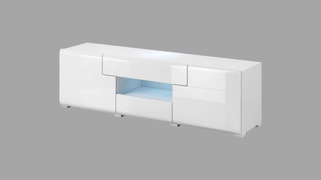 Szafka RTV Toledo 159 cm biała / biały połysk nowoczesna szafka pod telewizor w stylu skandynawskim z funkcją pełnego wysuwu szuflady