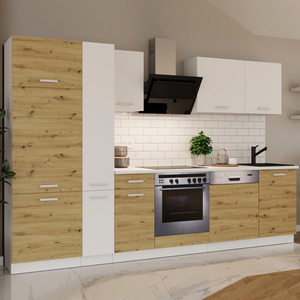 Zestaw mebli kuchennych z blatem Toni 300 cm biały / dąb artisan komplet kuchenny doskonale prezentuje się w klasycznych wnętrzach