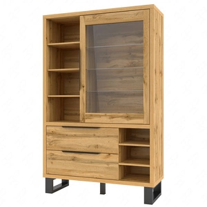 Witryna Halle 120 cm dąb wotan prosta forma witryny loft wsparta na metalowym stelażu nietuzinkowy design pojemne szuflady