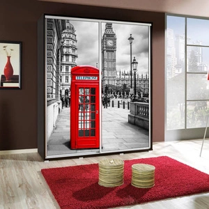 Szafa przesuwna Artistino 155 cm z grafiką Londyn korpus szafy w kolorze wenge wykonany z płyty o grubości 22mm