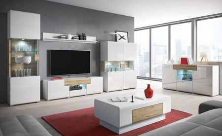 Komoda z szufladą Toledo 147 cm biała / biały połysk / san remo jasne nowoczesny design mebla stylowe połączenie kolorów