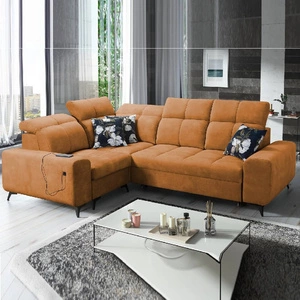 Narożnik z funkcją spania Buffalo II miodowy lewostronny funkcjonalny i stylowy narożnik rozkładany z regulowanymi zagłówkami