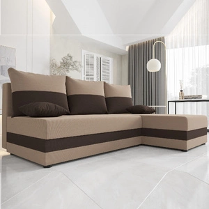 Narożnik z funkcją spania Bowers ciemny beżowy / brązowy prawostronny narożnik z pojemnikiem na pościel gwarancja najwyższego komfortu