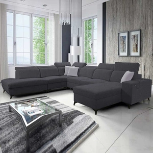 Narożnik z funkcją spania Kelly Sleek X grafitowy prawostronny niezwykle elegancki narożnik do salonu z regulowanymi zagłówkami