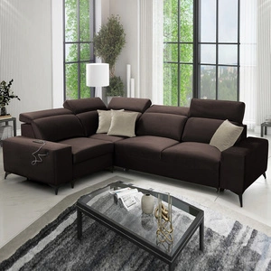 Narożnik z funkcją spania Kelly Sleek II brązowy lewostronny elegancki narożnik do salonu wykonany z miękkiej tkaniny typu velvet