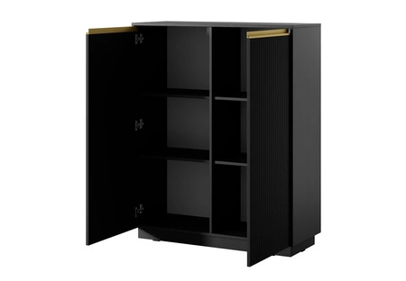 Komoda wysoka Imperial 104 cm czarny elegancka stylowa komoda o wyjątkowym charakterze z frezowanymi frontami i złotymi uchwytami