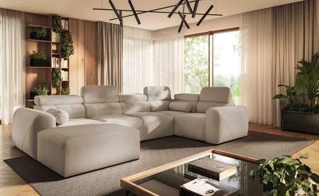 Narożnik z funkcją spania Cantare IV beżowy lewostronny starannie wykonany narożnik do salonu zapewnia komfort i wygodę