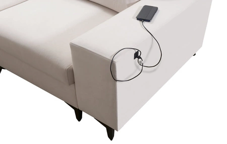 Narożnik z funkcją spania Kelly Sleek arktyczny błękit lewostronny pleciony komfortowy i funkcjonalny narożnik rozkładany do salonu