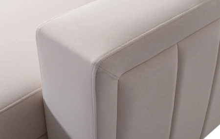 Narożnik z funkcją spania Savona żółty / biały prawostronny elegancki narożnik z regulowanymi zagłówkami dekoracyjne przeszycia