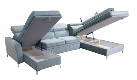 Narożnik z funkcją spania Rava VI grafitowy lewostronny praktyczny i nowoczesny narożnik wyposażony w wielofunkcyjną lampkę