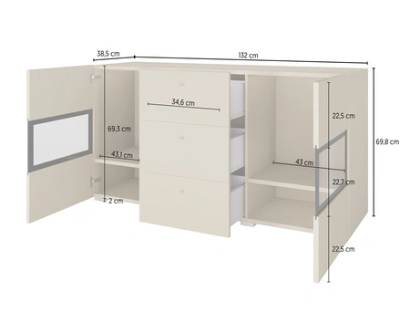 Komoda z szufladami Baros 132 cm beżowa wysoka jakość wykonania nowoczesne kształty w wyjątkowej stylizacji zachwycą każdego