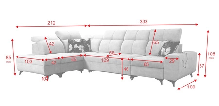 Narożnik z funkcją spania Buffalo XI beżowy lewostronny stylowy narożnik rozkładany z trzema pojemnikami na pościel welurowa tkanina