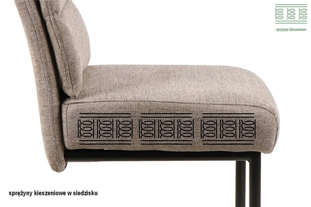 Krzesło tapicerowane Berry beżowe nowoczesne oraz funkcjonalne krzesło do jadalni z metalowymi płozami krzesło z uchwytem