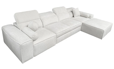 Narożnik z funkcją spania Viano XII szary prawostronny stylowy narożnik o ciekawym kształcie regulowane zagłówki ozdobne poduszki