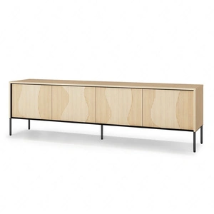 Szafka RTV Flow 193 cm dąb vincenza bielona nowoczesna szafka z oświetleniem LED system push to open designerskie wykończenie frontów