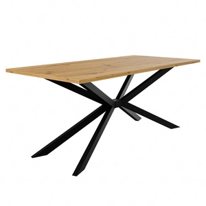 Stół Tennes 90x185 cm dąb artisan / czarny komfortowy w użytkowaniu stół do jadalni prosty blat nowoczesna metalowa podstawa