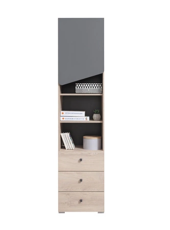 Regał z szufladami Dzeta 45 cm dąb / antracyt idealny do pokoju młodzieżowego pojemny i użytkowy regał nowoczesny design