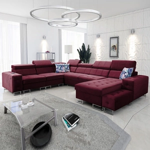 Narożnik z funkcją spania Hampton VIII bordowy prawostronny nowoczesny design narożnik rozkładany do salonu funkcjonalna dostawka