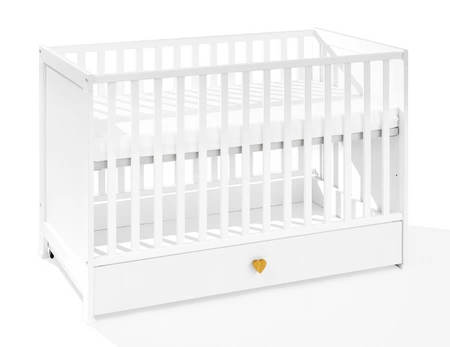 Łóżeczko niemowlęce z szufladą Heart 120x60 cm białe łóżeczko do pokoju niemowlęcego wykonane z litego drewna bukowego
