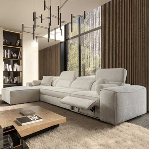 Narożnik z funkcją spania Viano XII Lux kremowy lewostronny designerski narożnik do salonu z komfortowym wysuwanym podnóżkiem