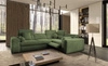 Narożnik z funkcją spania Viano II Lux zielony prawostronny designerski narożnik do salonu z komfortowym wysuwanym podnóżkiem