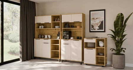 Szafka kuchenna Soela 70 cm dąb artisan / beżowy funkcjonalna szafka kuchenna z kółkami idealny mebel do przechowywania naczyń