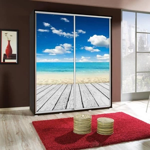Szafa przesuwna Artistino 155 cm z grafiką plaża korpus szafy w kolorze wenge wykonany z płyty o grubości 22mm